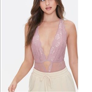 Plunging cutout Lace bodysuit